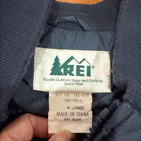 REI Men’s Vintage Navy Blue Goose Down Bomber Outdoor Puffer Jacket size XL - Picture 2 of 9